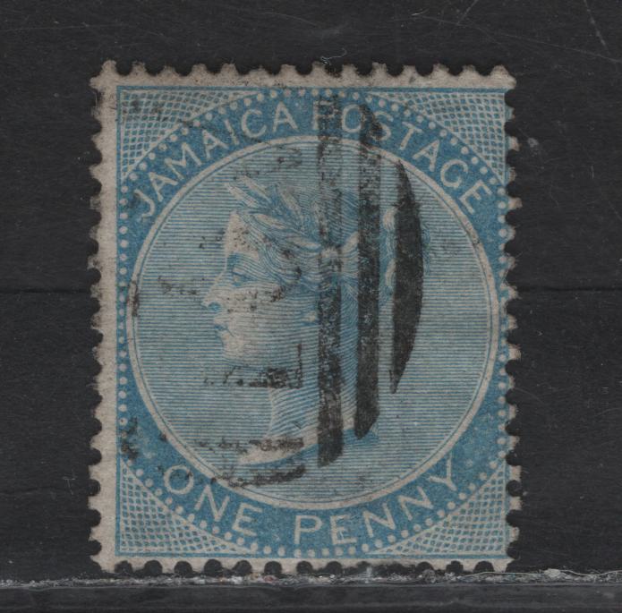 Lot 30 Jamaica (C) SG#1 1d Pale Blue Queen Victoria, 1860 Queen Victoria Keyplate Issue, A Fine Used Single, Pineapple Wmk