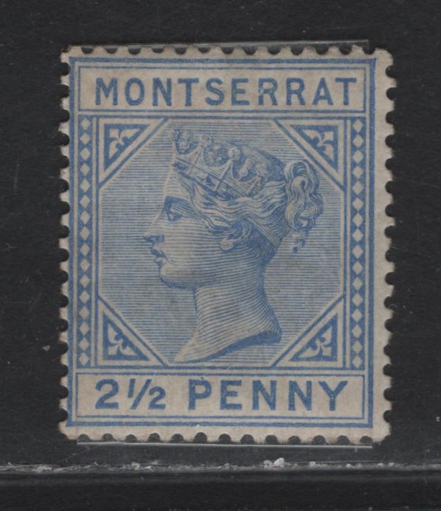 Lot 52 Montserrat (C) SG#10 2.5d on 4d Ultramarine Queen Victoria, 1884-1885 Queen Victoria Keyplate Issue, A FOG Single, Crown CA Wmk