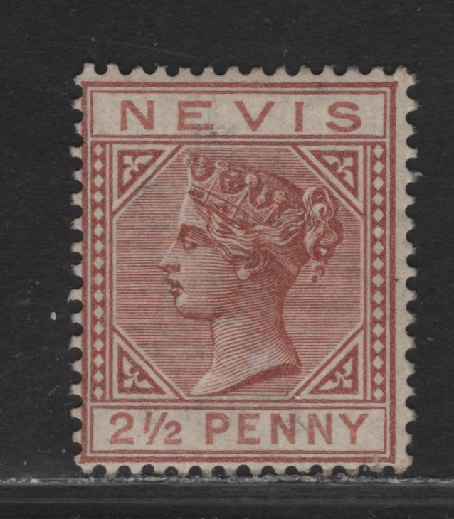 Lot 54 Nevis SG#28 2.5d on 4d Red Brown Queen Victoria, 1882-1890 Queen Victoria Keyplates Issue, A Fine Unused Single, Crown CA Wmk