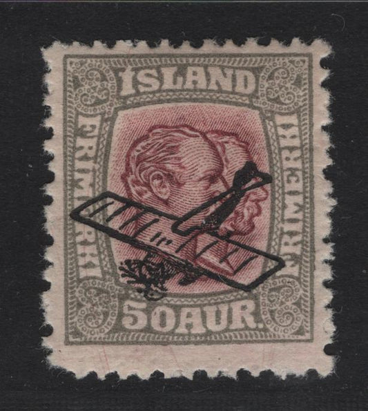 Lot 9 Iceland SC#C2 50a Gray & Violet Christian IX & Frederik VIII, 1929 Airmail Overprinted Christian IX & Frederik VIII Issue, A FOG Single