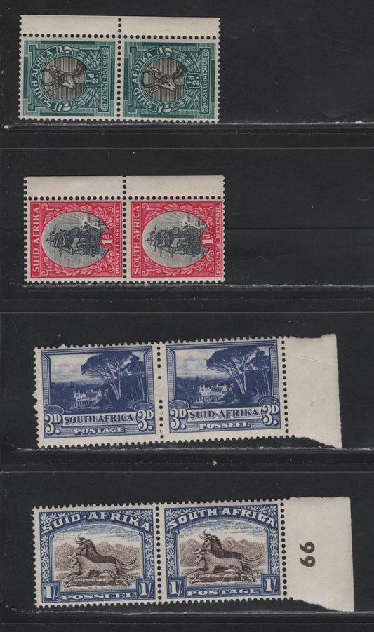 Lot 99 South Africa (C) SG#114c, 115, 117, 120 1/2d - 1/- Gray & Green - Brown & Chalky Blue Pictorials, 1947-1954 Pictorial Issue, 4 F/VFNH Pairs, Showing Screened Designs