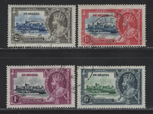 Lot 100 St Helena (C) SG#124-127 1.5d - 1/- Seep Blue & Carmine - Slate & Purple KGVI & Windsor Castle, 1935 Silver Jubilee Issue, 4 Fine/Very Fine Used Singles