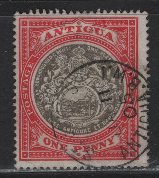 Lot 104 Antigua (C) SG#32 1d Gray & Rose Red Arms, 1903-1907 Arms Keyplates Issue, A Fine Used Single, Crown CC Wmk, SON January 11th 1905 St. John's Antigua BWI CDS Cancel