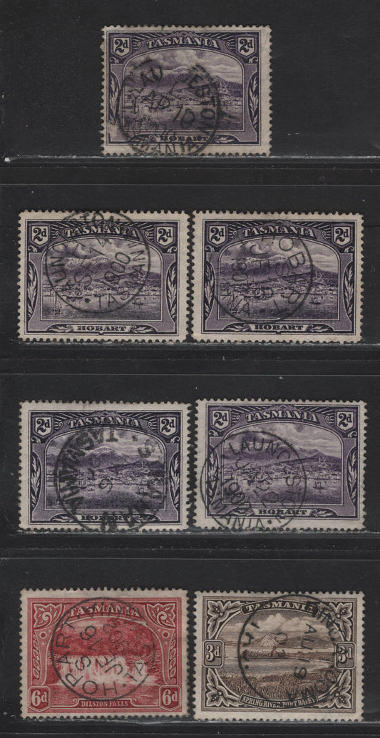 Lot 121 Australia - Tasmania (C) SG#231, 233, 236 2d - 6d Deep Violet - Lake Pictorials, 1899-1900 Engraved Pictorial Issue, 7 Fine/Very Fine Used Singles, SON Town Cancels, Including Hobert, Lawnceston, Strahan & Ringarooma