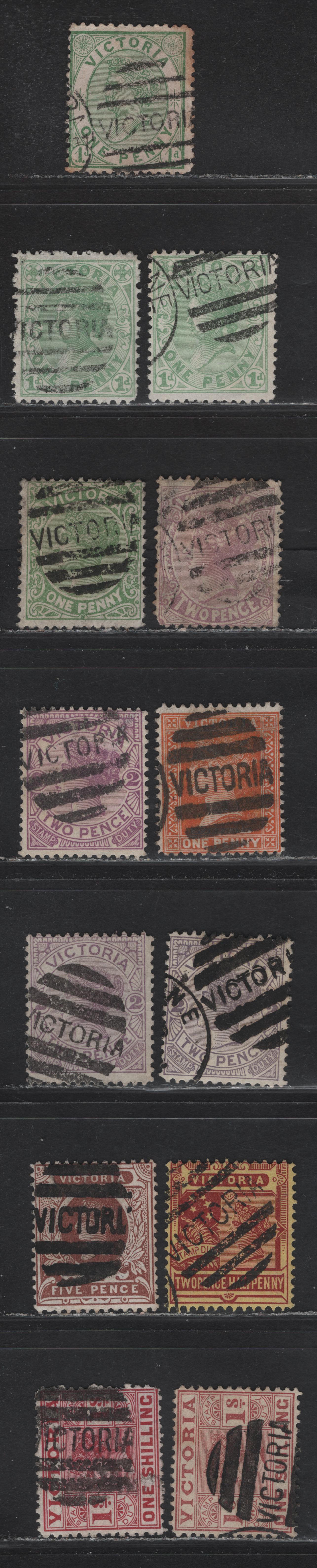 Lot 127 Australia - Victoria (C) SG#208, 209a, 297, 211, 313b, 314,b,c, 315a, 317, 321,a 1d - 1/- Green - Rose Red Queen Victoria, 1882-1899 Queen Victoria Issues, 13 Very Good/Fine/Very Fine Used Singles, Boothell Victoria Duplex Cancels