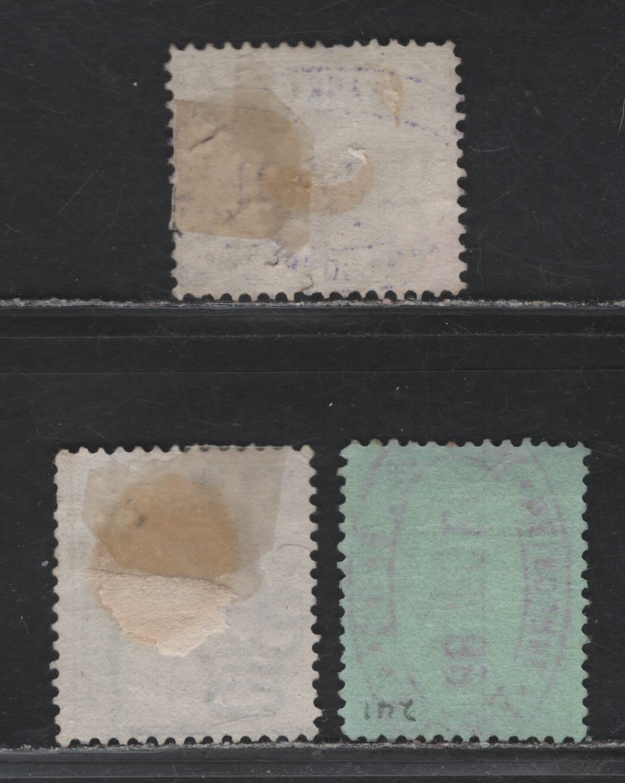 Lot 130 Australia - Victoria SG#295, 318b, 341 6d - 2/- Blue - Green Queen Victoria, 1885-1899 Stamp Duty Issue, 3 Fine Used Singles, Bank Of Australia Cancels, Nice Central Cancels