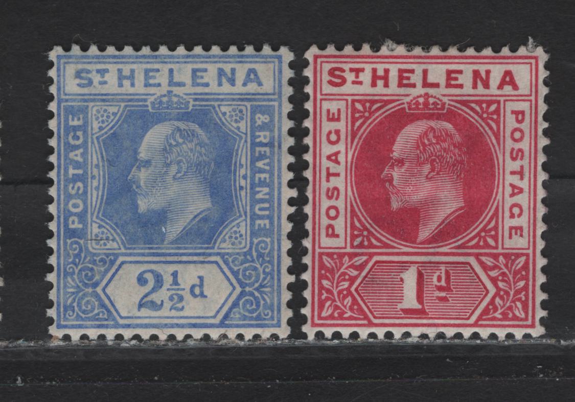 Lot 13 St Helena (C) SG#54, 64 1d - 2.5 Carmine - Blue King Edward VII, 1902-1911 King Edward VII Imperium Keyplates Issue, 2 VFOG Singles, Crown CA & Multiple Crown CA Wmk