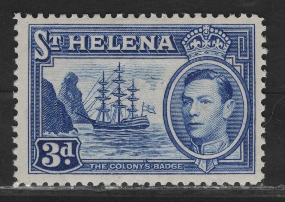 Lot 14 St Helena SG#135 3d Ultramarine King George VI & Colonial Badge, 1938-1944 KGVI Pictorial Issue, A VFOG Single, 1938 Printing