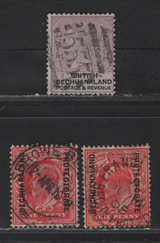 Lot 153 Bechuanaland (C) SG#11, 68 2d - 1d Lilac - Red Queen Victoria - King EdwardVII, 1888-1913 Queen Victoria - King Edwared VII Issues, 3 Fine/Very Fine Used Singles, Barred Numeral CDS Town Cancels, Including Cancel #555 (Vryburg)