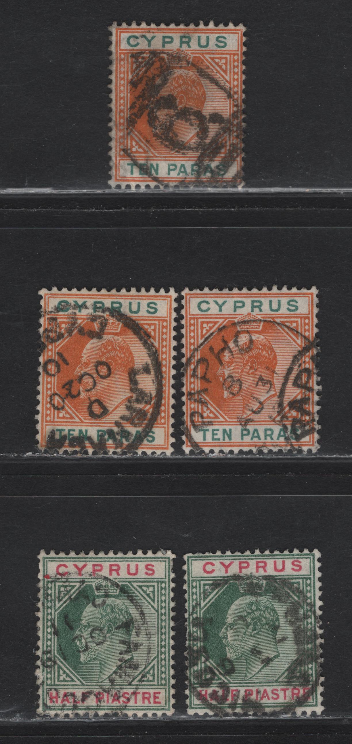 Lot 171 Cyprus  (C) 1904-1910 King Edward VII, 5 Very Good/Fine/Very Fine Used Singles, CDS Town & Barred Numeral Cancels, Town's Include Nicosia, Larnica, Famagusta , Papho & Limassol (#6)