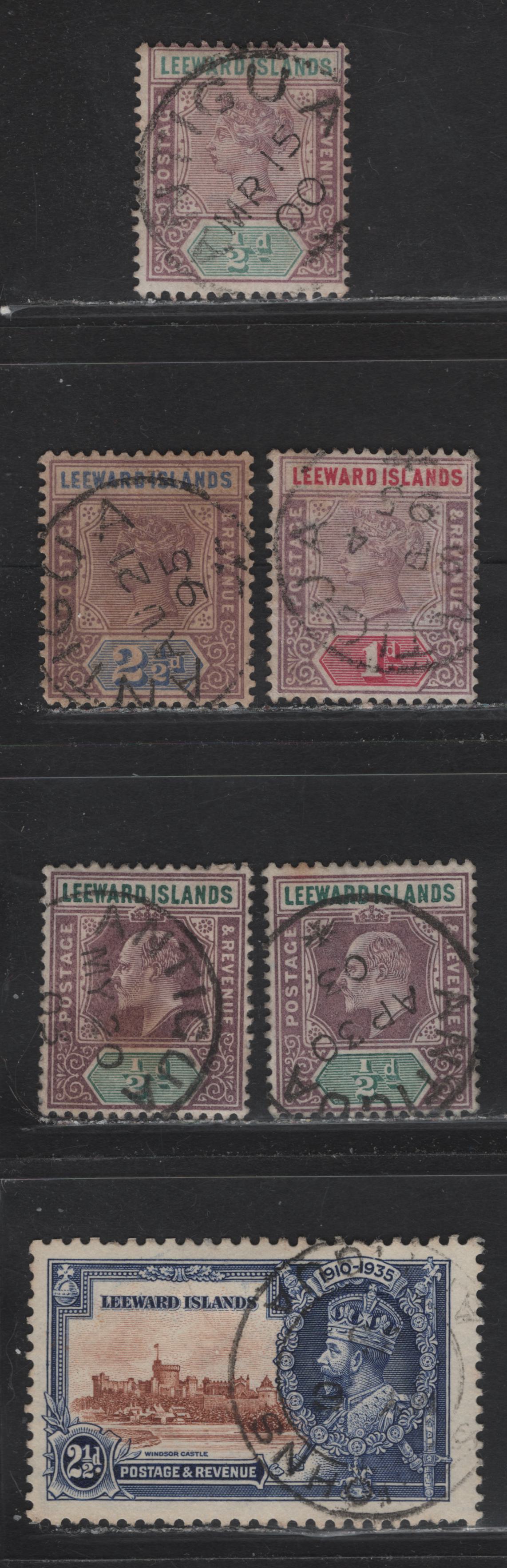 Lot 209 Leeward Islands (C)  Selection Of Antigua Cancels On, 1890 Imperium Keyplates & 1935 Silver Jubilee Issues, 6 F&VF Used Singles The 1935 Silver Jubilee Cancel Is St. John's