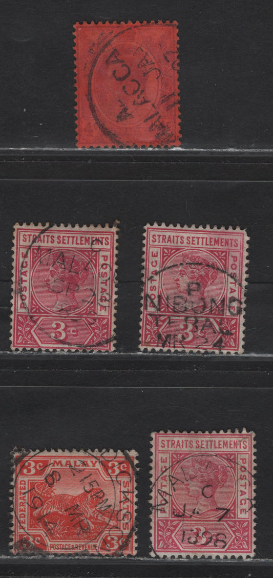 Lot 210 Malaya - Straits Settlement (C)  Mabicca, Port Dickson & Nibony Tebal CDS Cancels On, 1892-1899 Queen Victoria Keyplate, 1904-10 Edward VII & 1904-22 Tiger Issues Of The Federated Malay States, 5 F&VF Used Singles
