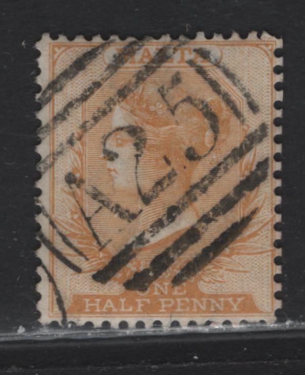 Lot 216 Malta (C) SG#8 1/2d Orange Buff, 1863-1881 Queen Victoria Keyplate Issue, A Fine Used Single Wmk Crown CC With Crisp Strike Of A25 Barred Numeral Cancel