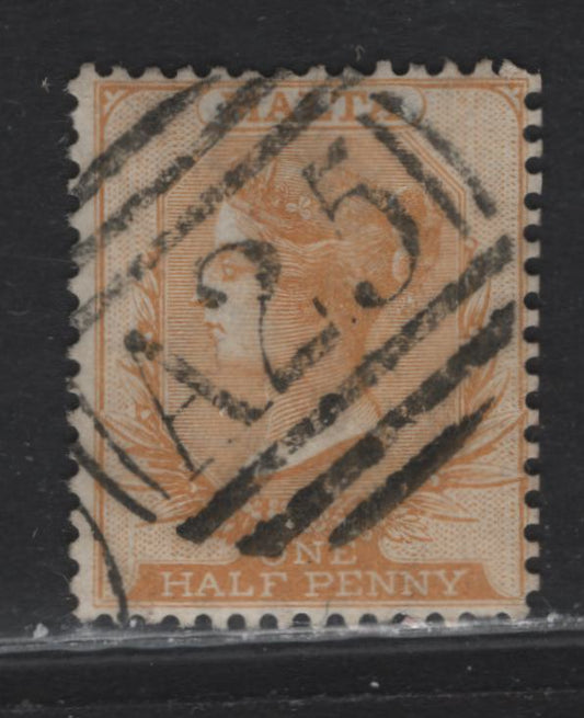 Lot 216 Malta (C) SG#8 1/2d Orange Buff, 1863-1881 Queen Victoria Keyplate Issue, A Fine Used Single Wmk Crown CC With Crisp Strike Of A25 Barred Numeral Cancel