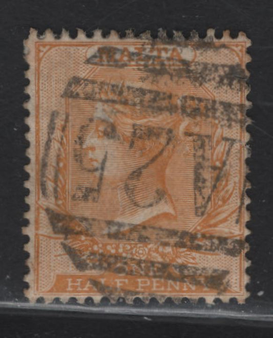 Lot 219 Malta (C) SG#19 1/2d Red Orange, 1882-1884 Queen Victoria Keyplates Issue, Wmk Crown CA, A Fine Used Single With Bold Strike Of A25 Cancel