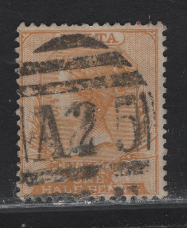 Lot 220 Malta (C) SG#18 1/2d Orange-Yellow, 1882-1884 Queen Victoria Keyplates Issue, Wmk Crown CA, Perf 14, A Fine Used Single With Clear Strike Of A25 Barred Numeral Cancel