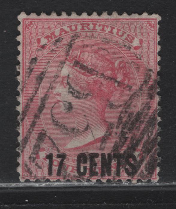 Lot 241 Mauritius Used In Buenes Aires, Argentina (C) SG#87 17c On 4c Rose, 1879-1880 New Currency Surcharges, Crown CC, 1 VG Used Single With Clear B32 Barred Numeral Cancel Corresponding To Buenos Aires. Scarce And Rarely Seen On A Mauritus Stamp