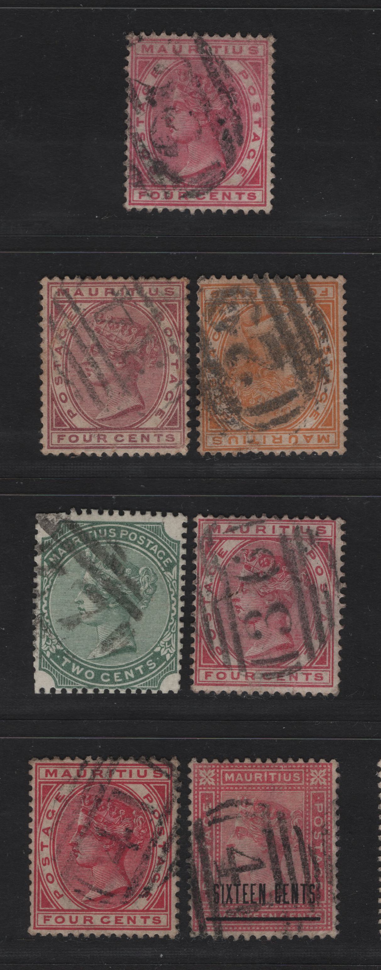 Lot 246 Mauritius (C)   1883-1894 Keyplate Issues, 6 Very Good/Fine/Very Fine Used Singles, Barred Numeral Cancels Including #26 (Moka), 29 (Grand Retraite), 34 (Riveiere Des Anguilles), 36 (Chamefel), 37 (Curepipe Road) and 41 (Saint Pierre)