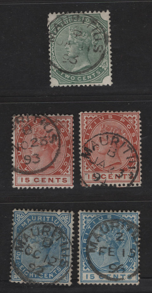 Lot 248 Mauritius (C) SG#103, 106-108, 1883-1894 Keyplate Issues, 5 Fine/Very Fine Used Singles, Son Mauritius CDS Cancels