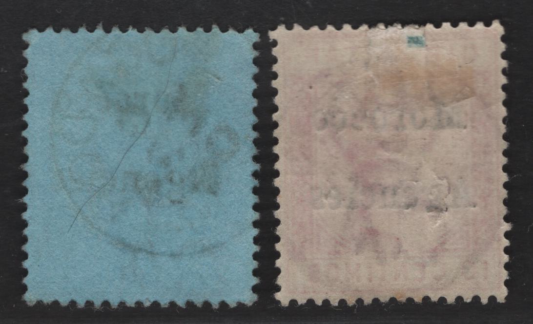 Lot 256 Morocco Agencies SG#10, 20 10c - 25c Red - Blue Queen Victoria - King Edward VII, 1899-1905 Overprinted - King Edward VII Issues, 2 Very Fine Used Singles, Tangier & Mogador Cancels, Crown CA Wmks