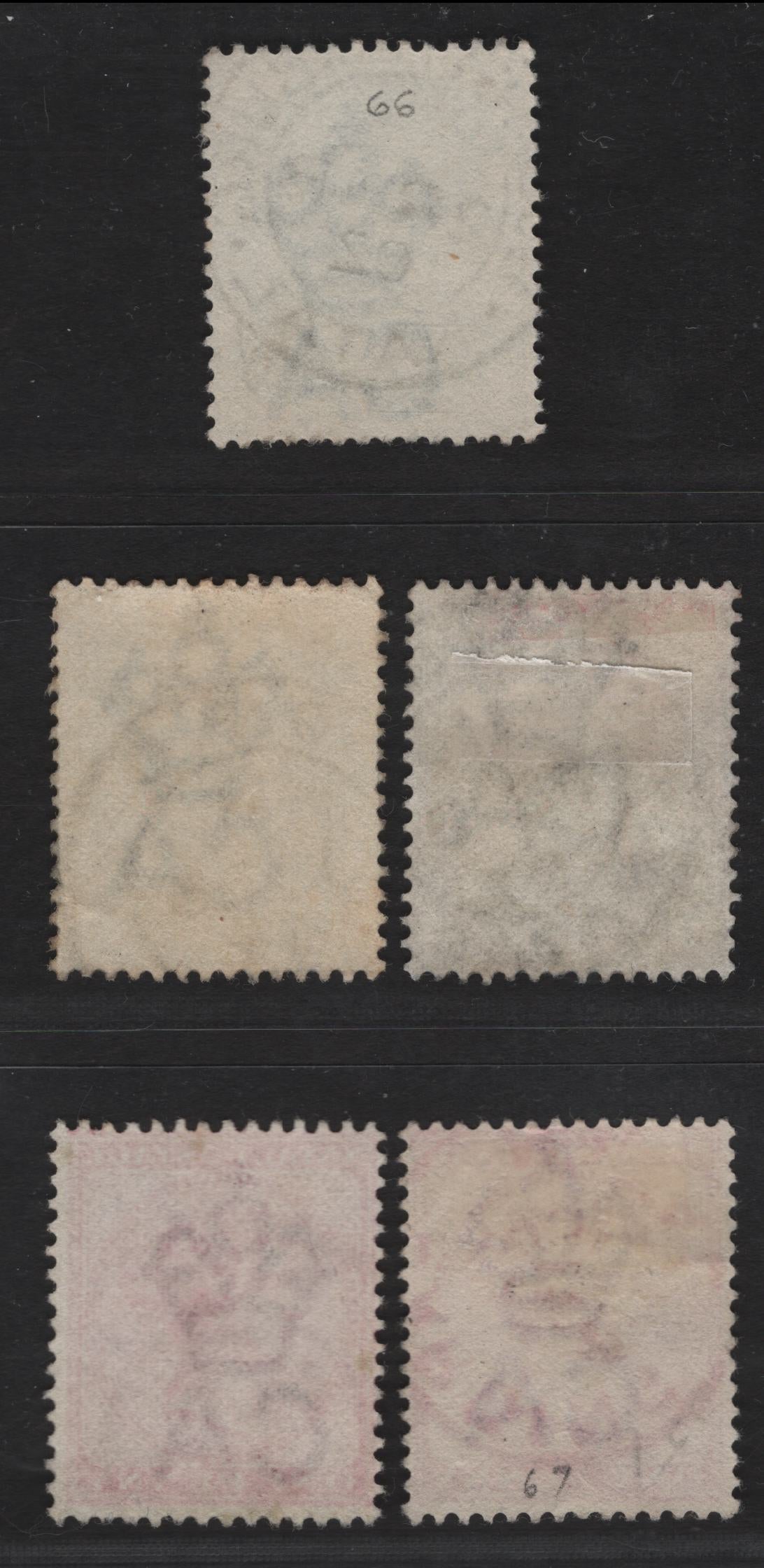 Lot 258 Natal (C) SG#97,a, 99a, 107 1/2d - 2d Blue Green - Olive Green Queen Victoria, 1882-1899 Keyplate Issues, 5 Fine/Very Fine Used Singles, All With Durban, harding & Other Cancels, Die 2