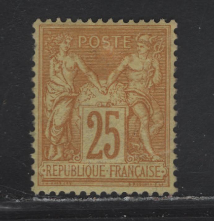 Lot 26 France SC#99 25c Yellow on Straw Peace & Commerce, 1879-1890 Peace & Commerce Issue, A Very Fine Regummed Single, Expertly Regummed