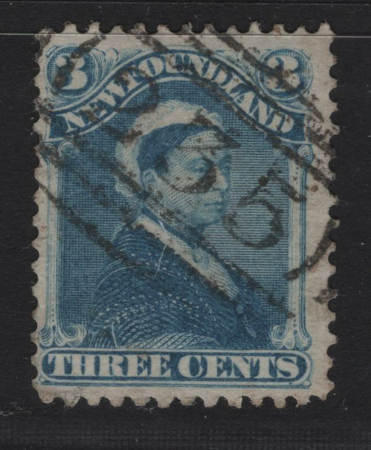 Lot 262 Nevis (C) SG#49 3d Blue Queen Victoria, 1882-1890 3rd Cents Issue, A Fine Used Single, Clear Example Of Private 'Stainsdrop" #235 Barred Numeral Cancel of Saint John's