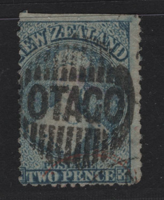Lot 263 New Zealand SG#71 2d Slate Blue Queen Victoria, 1862-1864 Keyplate Issue, A Fair Used Single, Bold Otago Grid Cancel, Scarce & Presentable Example Of This Cancle That Was Used During The 1860's Gold Rush, Large Star Wmk, Perf 13.