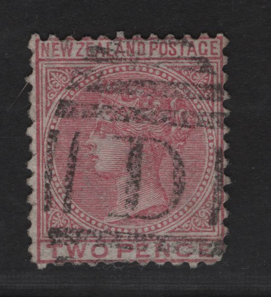 Lot 265 New Zealand (C) SG#158 2d Rose Queen Victoria, 1878 First Sideface Issue, A Very Good Used Single, Dunedin Barred Cancel, Perf 11.9x11.8, Light Corner Creases In the UL & LL Corners.