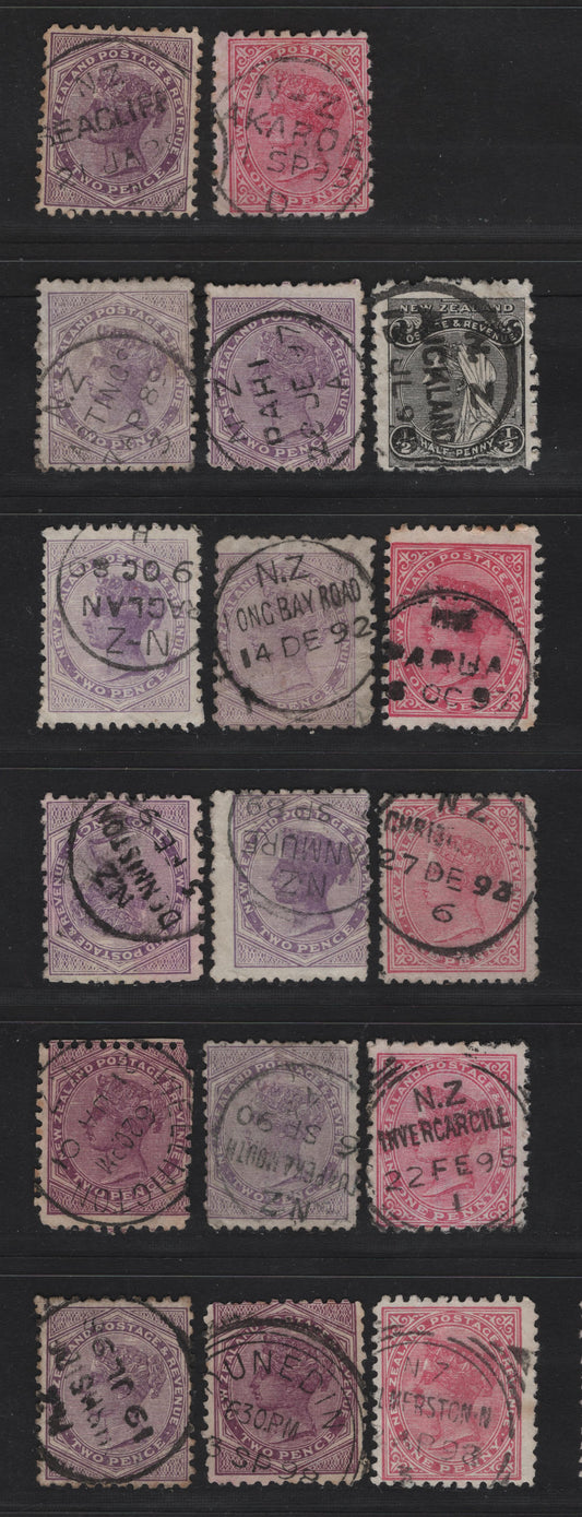 Lot 271 New Zealand (C)   1882-1900 Second Sideface Issue, 17 Very Good/Fine/Very Fine Used Singles, Smaller Town CDS & Squared Circle Cancels, Various Perfs