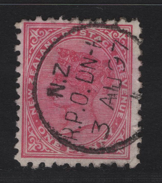 Lot 272 New Zealand (C)  SG#228 1d Rose Queen Victoria, 1882-1900 Second Sideface Issue, A Good Used Single, Dunedin North Railway Post Office Cancel Dated August 3 1897, Scarce, Die 3, Perf 10x11.