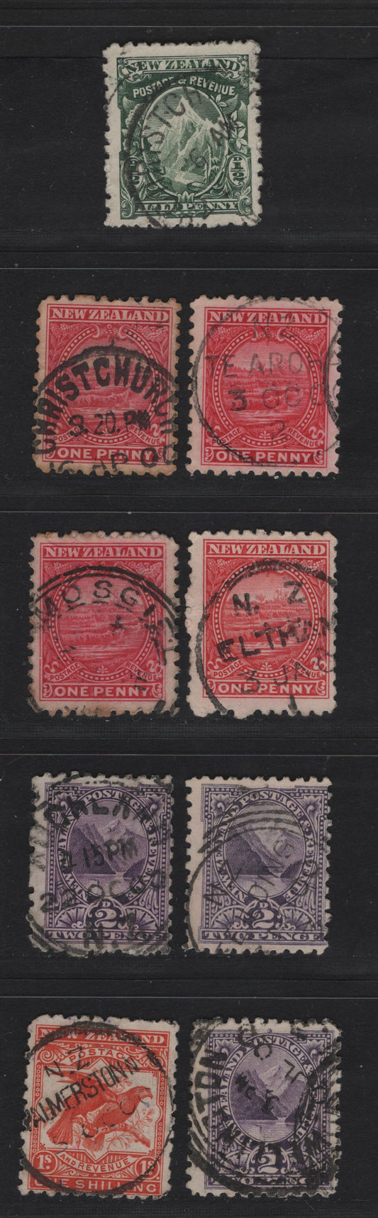 Lot 277 New Zealand (C)   1899-1900 Pictorial Issue, 9 Fine/Very Fine Used Singles, SON Town Cancels Including Palmerston, Eltham, Mosgiel, Fielding & Te Arroha