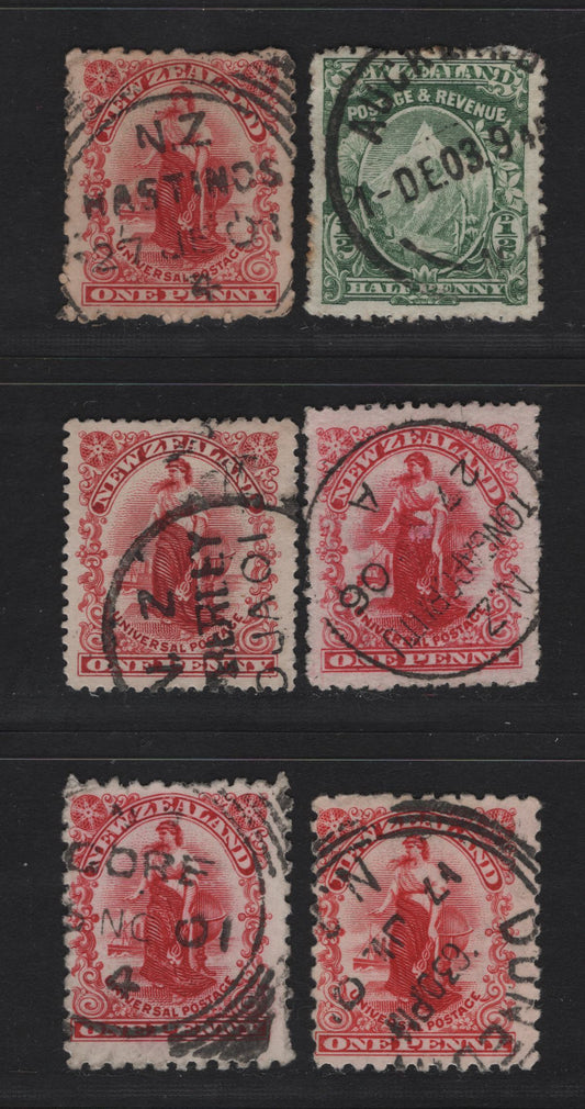 Lot 278 New Zealand (C)   1901-1907 Pictorial Issue, 6 Fine/Very Fine Used Singles, Waterlow Plates, Different Perfs & Papers, Having Small Town Cancels.