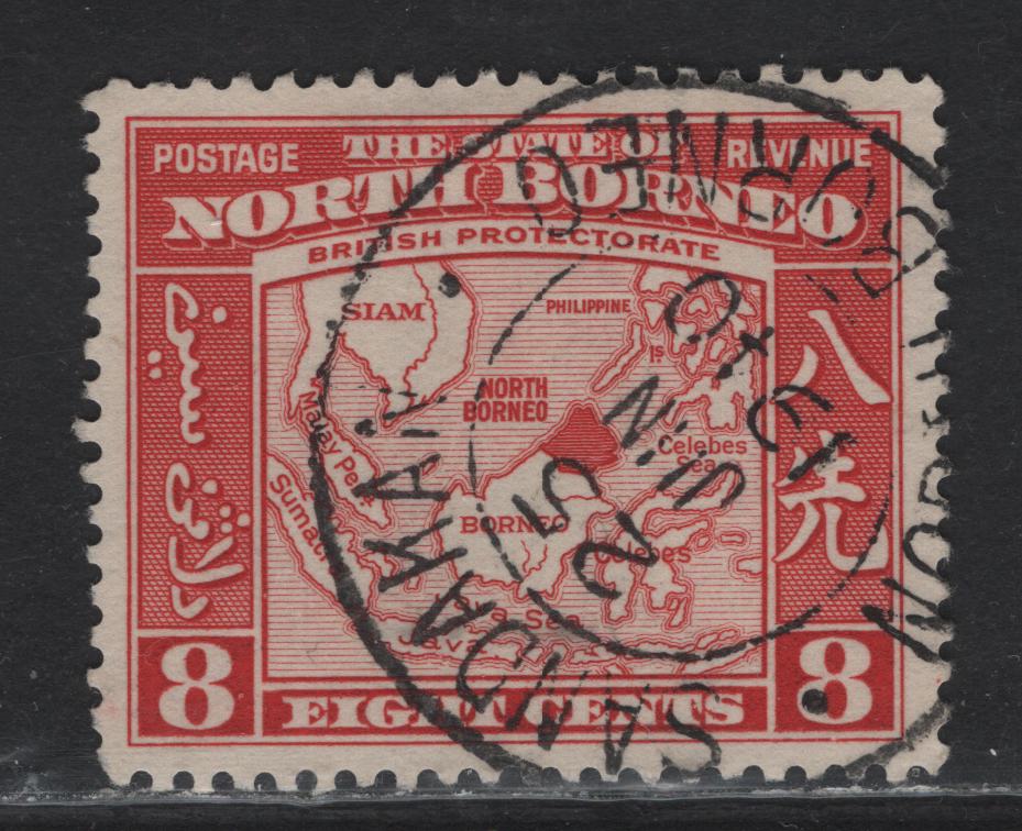 Lot 290 North Borneo (C)  SG#308 8c - 25c Scarlet Pictorial, 1939 Pictorial Issue, A Very Fine Used Single, SON June 25 1940 Sandakan Cancel