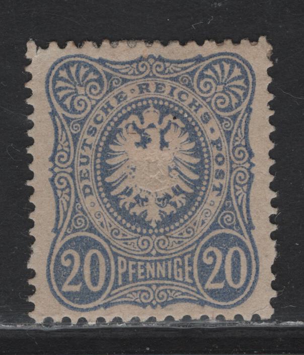 Lot 29 Germany SC#32 20pf Ultramarine Arms, 1875-1877 Embossed Arms Issue, A VFOG Single, Final E of Pfenninge, VF Mint Example with a Clear 2019 Sismondo Cert, Tiny Creased Corner Perf at UL.