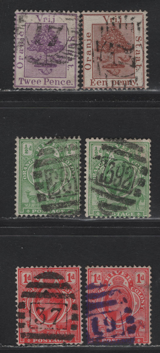 Lot 292 Orange Free State (C) 1868-1909 Tree - King Edward VII Keyplate Issues, 6 Very Good/Fine/Very Fine Used Singles, Barred Numeral Cancels Including #17, 19, 27, 37, 261 and 1392