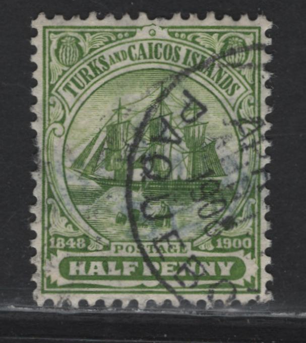 Lot 315 Turks & Caicos Islands (C) SG#101  1/2d Green 1900-1904 Badge Of The Islands Issue With April 1900 Paquebot Cancel