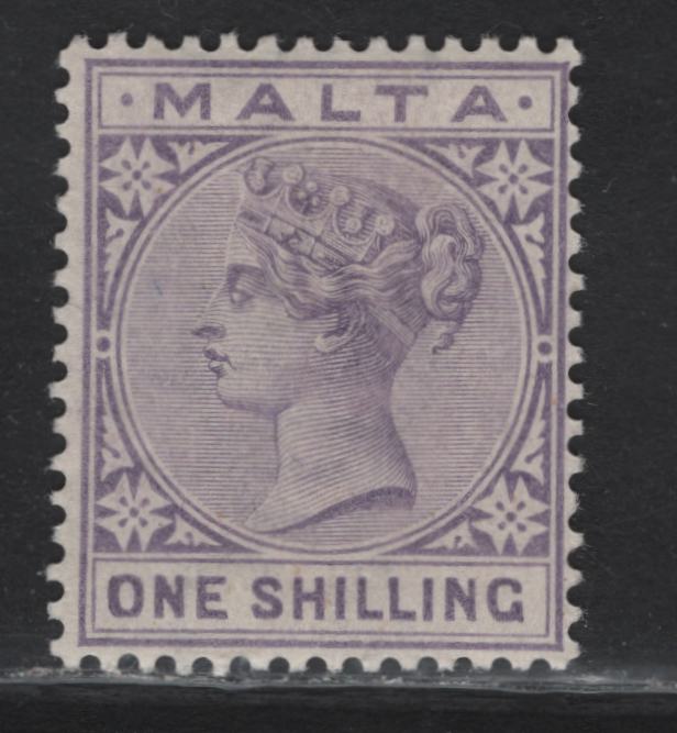 Lot 4 Malta SG#29 1/- Pale Violet Queen Victoria, 1885-1890 Queen Victoria Keyplates Issue, A FNH Single, Crown CC Wmk