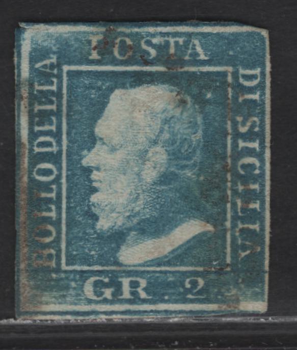 Lot 41 Italy - Two Sicilies SC#13g 2gr Blue Ferdinand II, 1859 Ferdinand II Issue, A Very Fine Used Imperf Single, Four Full Margins & Unobstrusive Cancellation On Hard White Paper From The Palermo Consignment
