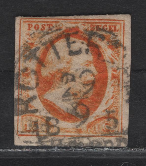 Lot 49 Netherlands SC#3 15c on 20c Orange Yellow King William III, 1852 King William III Issue, A Fine Used Single