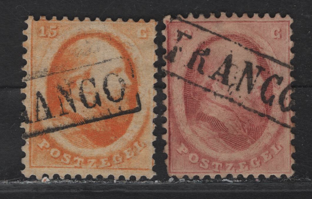 Lot 50 Netherlands SC#5-6 10c - 15c Lake - Orange King William III, 1864 King William III Issue, 2 Fine/Very Fine Used Singles