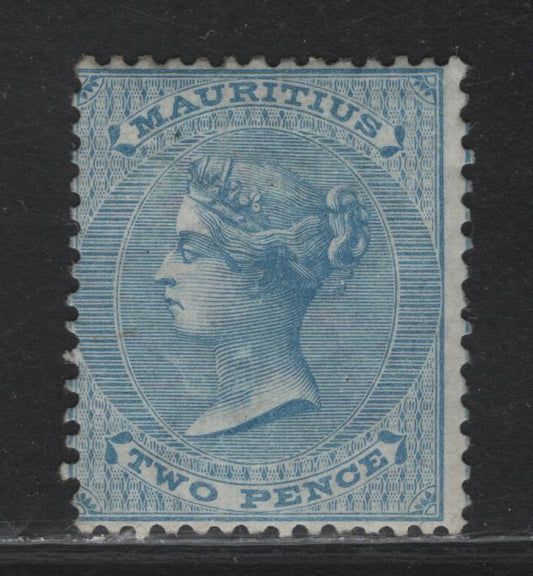 Lot 6 Mauritius SG#59 2d Pale Blue Queen Victoria, 1863-1872 Queen Victoria Keyplates Issue, A FOG Single, Crown CC Wmk, Fine Centering For This Issue