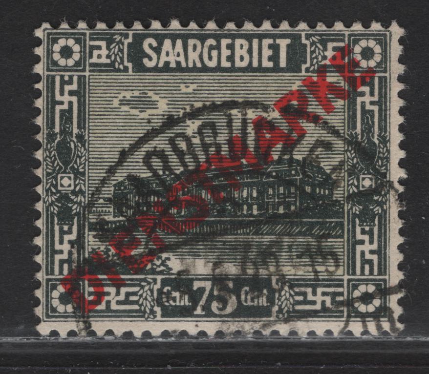 Saar SC#O13 75c Deep Green & Straw Building, 1922-1923 Official Overprinted Pictorial Issue, A Fine Used Single