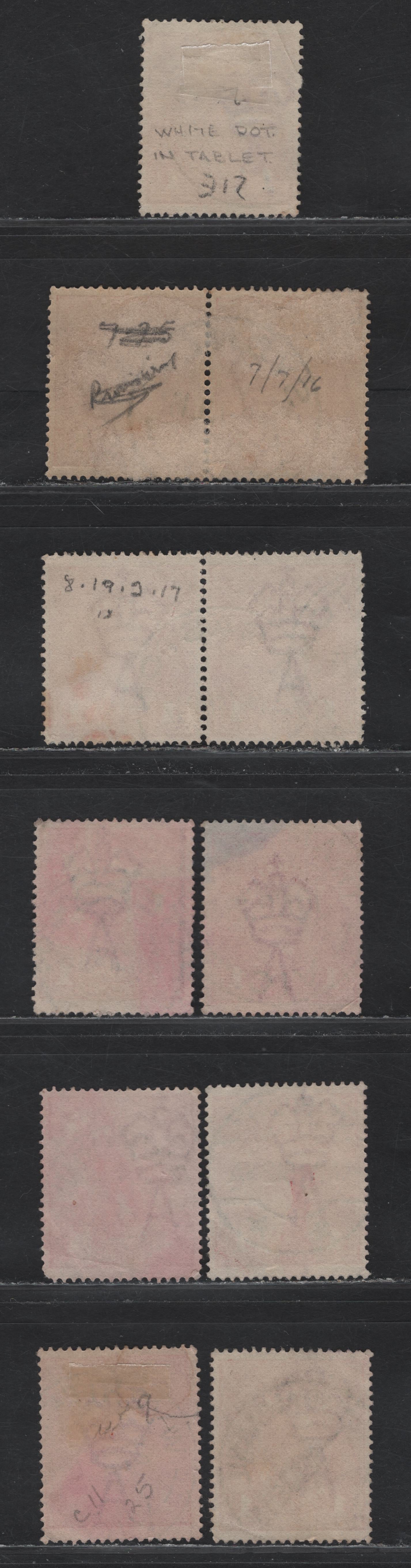 Lot 10 Australia (C)  SG#21,ca,cc,d, 47-b 1d Carmine Red King George V, 1914-1923 KGV Heads Issue, 9 Fine/Very Fine Used Singles & Pair, Perf 14.25x14 & 14, CDS Town Cancels, Including On Die 1, Variety of Shades.