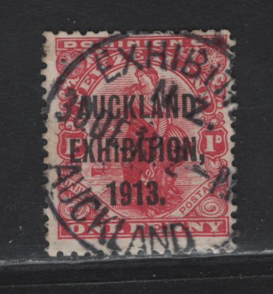 Lot 107 New Zealand (C) SG#413 1d Carmine Auckland Exhibition, 1913 Auckland Exhibition Overprinted Issue, A Fine Used Single, December 30 1913 Exhibition Cancel