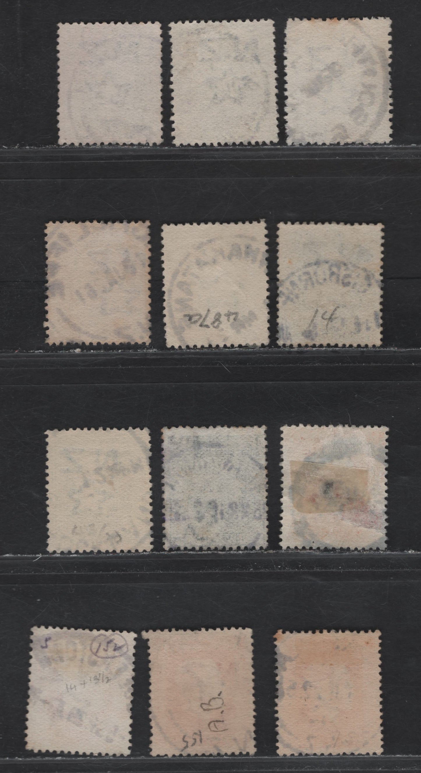 Lot 109 New Zealand (C) SG#416,a, 422, 424-425, 429-430,c 135d - 1/- Gray-Slate - Vermillion King George V, 1915-1930 KGV Profile Head Issue, 12 Very Good/Fine/Very Fine Used Singles, Perfs 14x13.5 & 14x14.5, SON Town Cancels