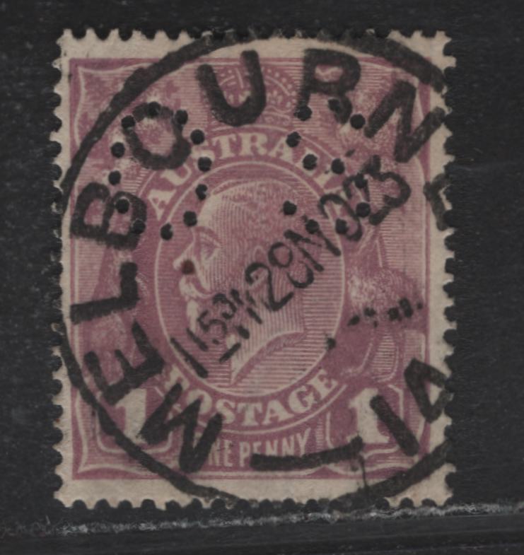 Lot 11 Australia (C)  SG#O67 1d Violet King George V, 1918-1923 KGV Heads Issue, A Very Fine Used Single, Perf OS, SON November 28 1923 Melbourne CDS Cancel, Single Crown Wmk.
