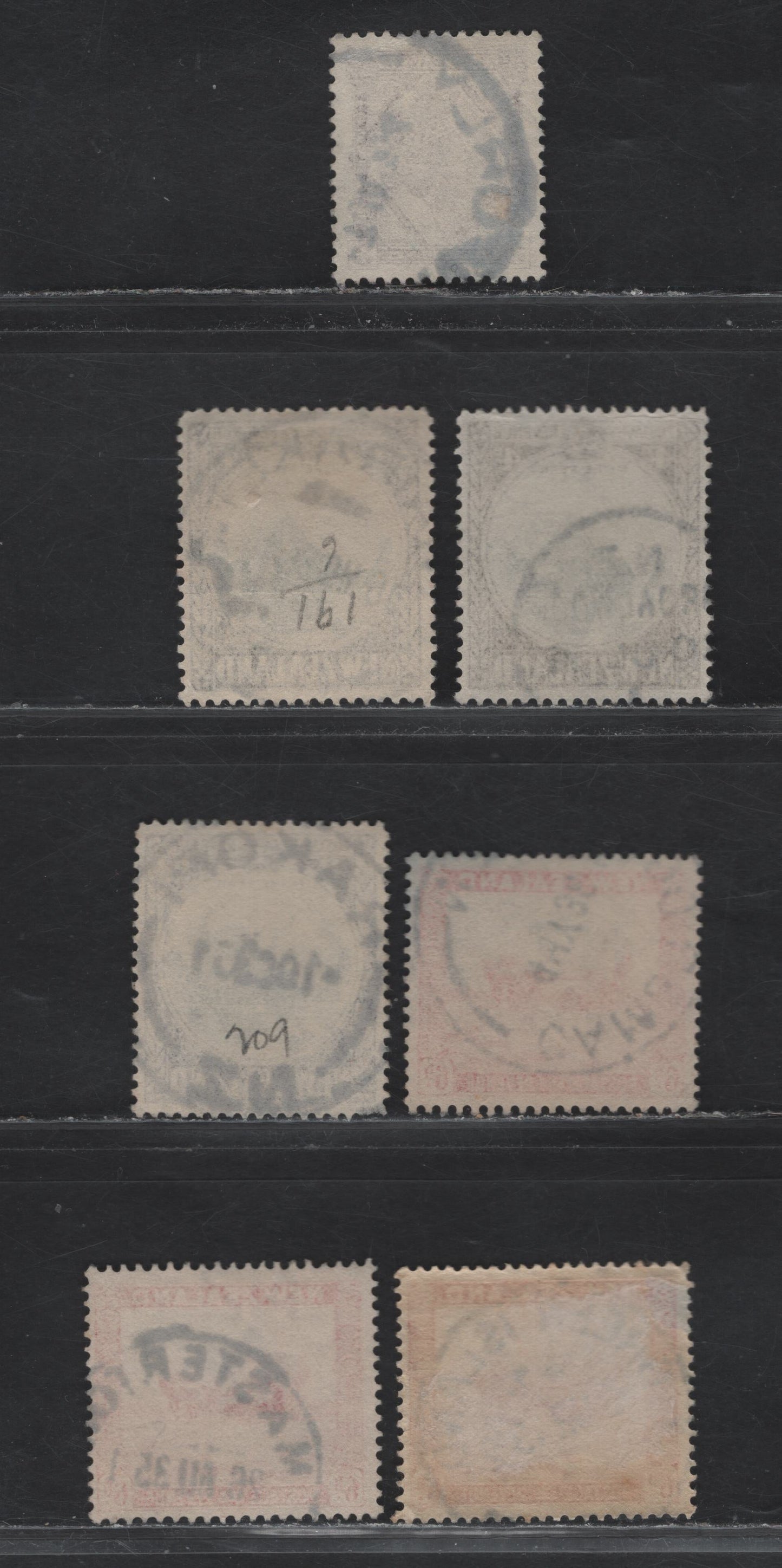 Lot 116 New Zealand (C) SG#561-562, 564, 585c 3c - 6d Chocolate - Scarlet , 1935-1942 Pictorial Issues, 7 Fine/Very Fine Used Singles, Perfs 13.5x14, 14, 14x13.5 & 14.5x14, Single & Multiple Wmk, SON Town Cancels.