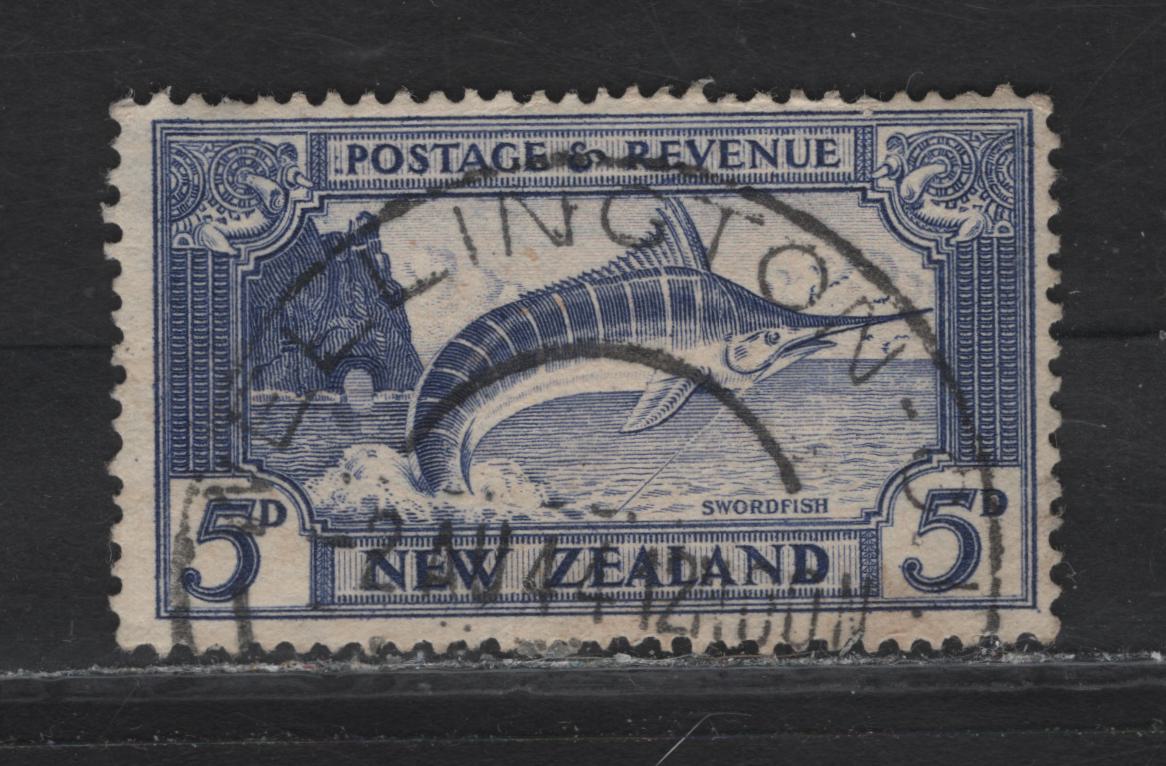 Lot 118 New Zealand (C)  SG#584c 5d Ultramarine , 1938-1942 Pictorial Issue, A Fine Used Single, Perf 14x13.5, Multiple Wmk, SON 1944 Wellington CDS Cancel.
