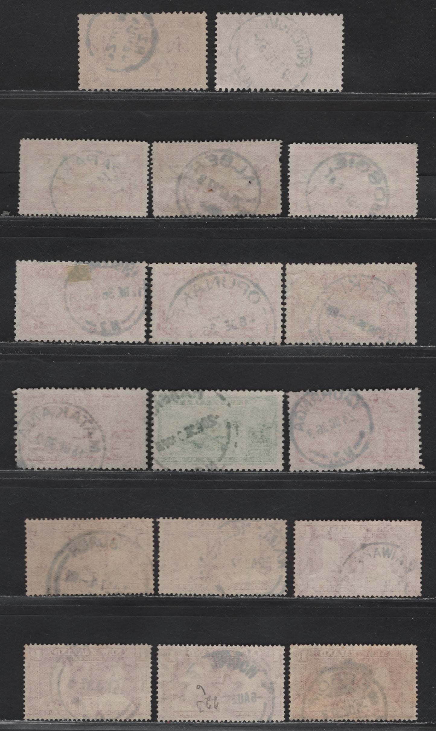 Lot 119 New Zealand (C) SG#570, 574, 593-594, 598-599 1d - 1d+1d Carmine - Scarlet Airmail - Health, 1935-1936 Airmail - Health Issues, 17 Fine/Very Fine Used Singles, Readable & Mostly SON CDS Town Cancels